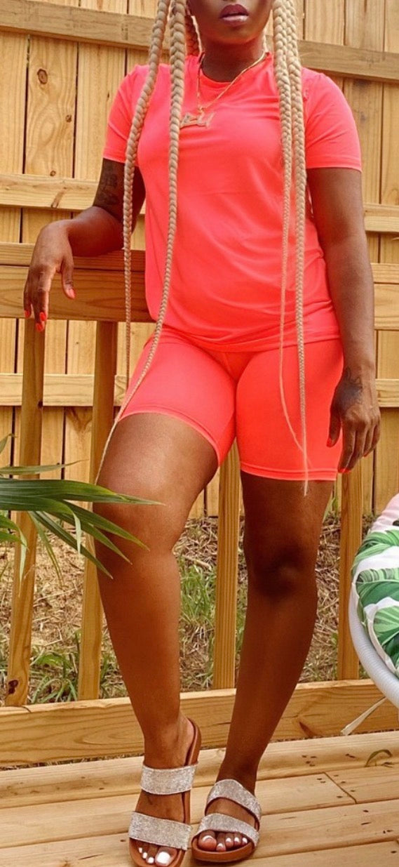 Neon Peach Short Set