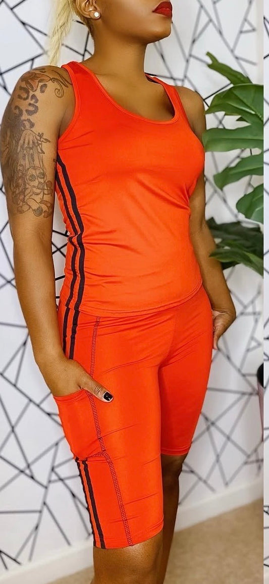 Stripe Red Capri Short Set