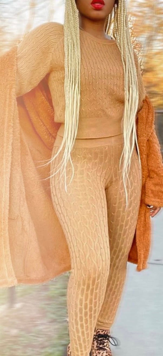 Brown Knit Two Piece Set
