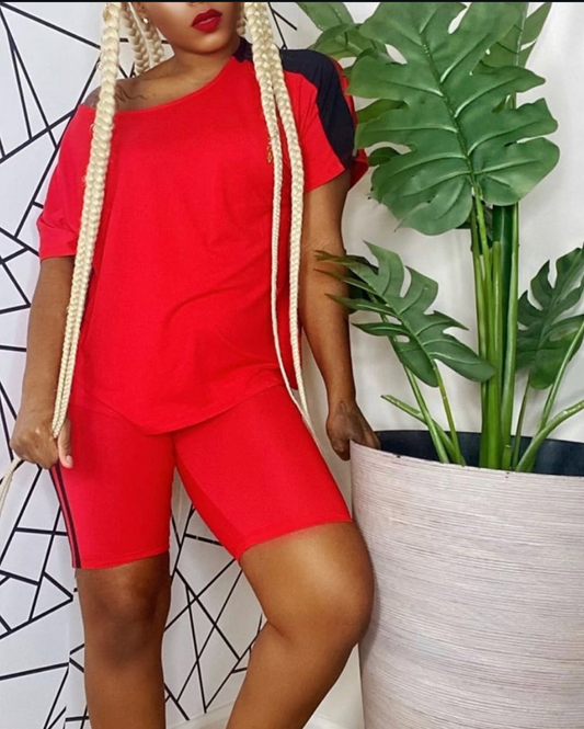 Red Stripe Short Set